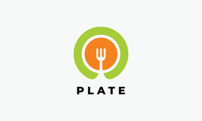 Plate and fork logo with flat style design food