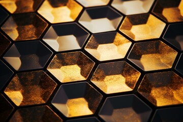 Textures and backgrounds for professional photography with glossy black gold hex. Generative AI