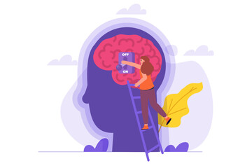 Turning on the brain, creativity, thought or concentration concept. Vector illustrations for banner, website, landing page, flyer.