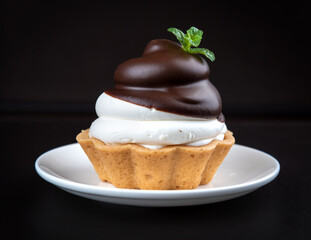 Chocolate cake (tart, cucake) with cream and chocolate