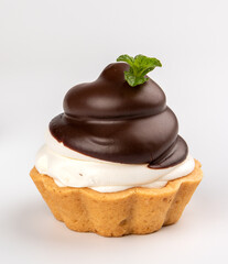 Chocolate cake (tart, cucake) with cream and chocolate