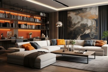 Contemporary lounge with trendy decor. Generative AI