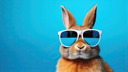 a rabbit wearing sunglasses on a blue background