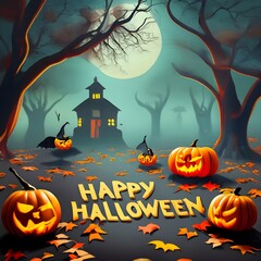 The name "happy halloween" Conjure a scene where a witch's coven gathers in a moonlit clearing, their silhouettes casting long, eerie shadows as they perform a mystical ritual surrounded by flickering