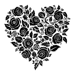 Heart made of roses outline with leaves , heart made of roses