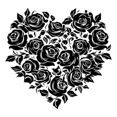 Heart made of roses outline with leaves , heart made of roses