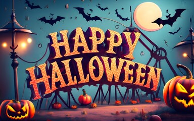 The name "happy halloween" background with a spectral carnival that comes to life at midnight, with ghostly rides spinning in a ghostly mist and ethereal laughter echoing through the fairground