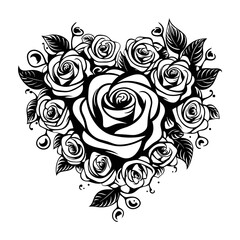 Heart made of roses outline with leaves , heart made of roses