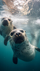 Seals Swimming Underwater. Vertical wallpaper