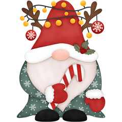 Watercolor Christmas Gnome. Watercolor Christmas Illustration. Cute Gnome.