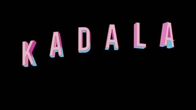 Bright letters jump merrily in the inscription KADALA city. Retro. Alpha channel black. Looped from frame 120 to 240, Alpha BW at the end