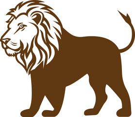 Royal brown flat king lion icon. lion crown symbol. Elegant gold Leo animal logo. Premium luxury brand identity icon isolated on transparent background.