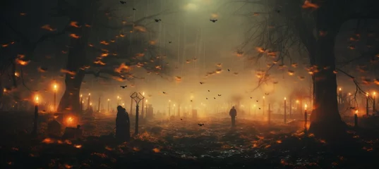 Poster Halloween horror graveyard. Generative AI technology.   © Hero Design