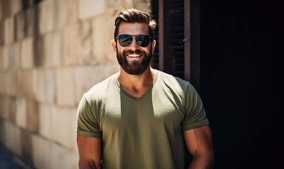 The bearded and charismatic man sports a pair of sunglasses, his smile brightening the scene.