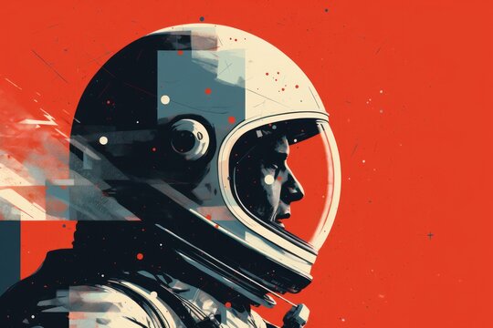stylized portrait of a cosmonaut wearing space helmet, ai tools generated image