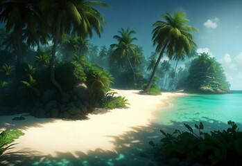 Tropical island, shore and palm trees