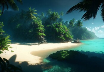 Tropical island, shore and palm trees