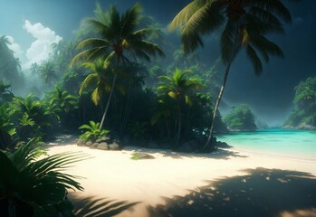 Tropical island, shore and palm trees