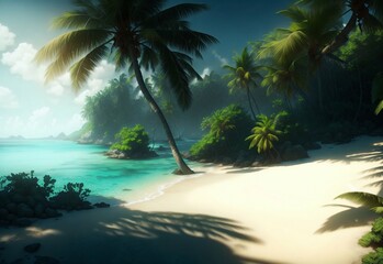 Tropical island, shore and palm trees