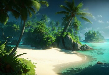 Tropical island, shore and palm trees