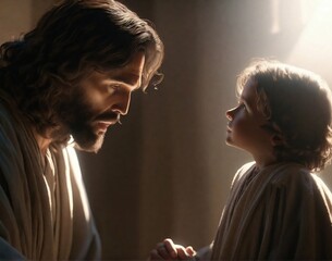 Jesus looks at the child