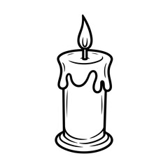 burning candles ordinary and in a glass candlestick on a tray  vector isolated black white silhouette.