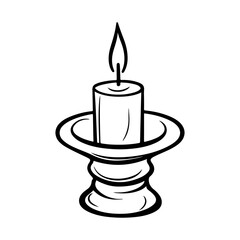 burning candles ordinary and in a glass candlestick on a tray  vector isolated black white silhouette.