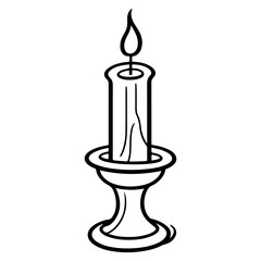 burning candles ordinary and in a glass candlestick on a tray  vector isolated black white silhouette.