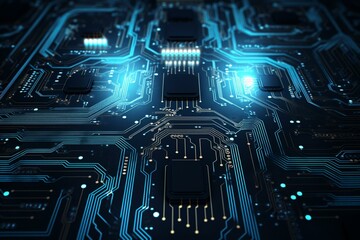 Futuristic circuit board backdrop. Advanced digital tech. Generative AI