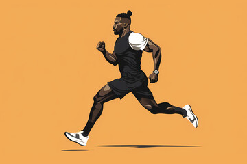 Fototapeta na wymiar Man in sports, running illustration with orange background