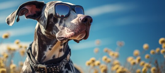 Great Dane wearing sunglasses. Generative AI technology. - obrazy, fototapety, plakaty