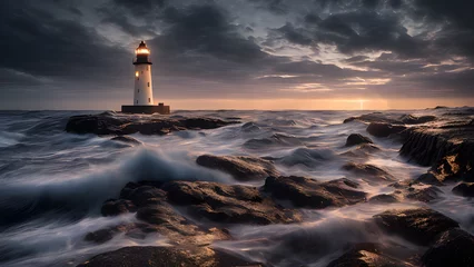 Foto op Aluminium lighthouse at storm © tugolukof