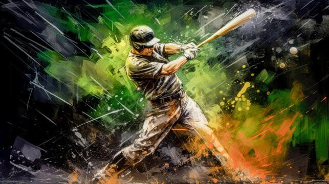 Abstract Acryl Oil Surreal Baseball Softball The Batter Tries to Hit the Ball Digital Art Wallpaper Background Cover Brainstorming