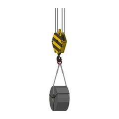 Basket hitch of wire rope sling on white background