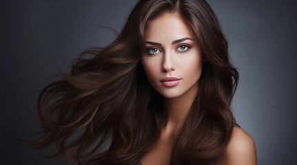 Fototapeta premium Beautiful young woman with long dark hair as cosmetic model