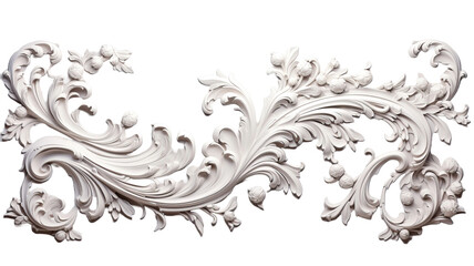 Luxury white wall design bas-relief with stucco mouldings rococo element - obrazy, fototapety, plakaty