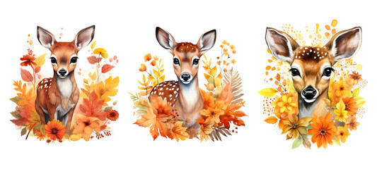 Obraz premium Watercolor Autumn Deer Clipart
