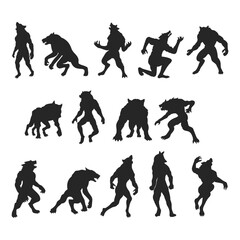 Illustration of a howling werewolf silhouette, Vector wolfman  - obrazy, fototapety, plakaty