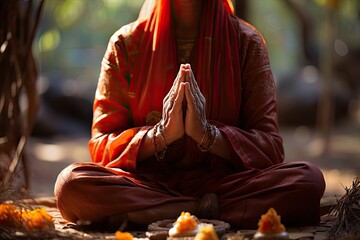  Close-ups of hands or fingers in a mudra (hand gesture) during mantra meditation.