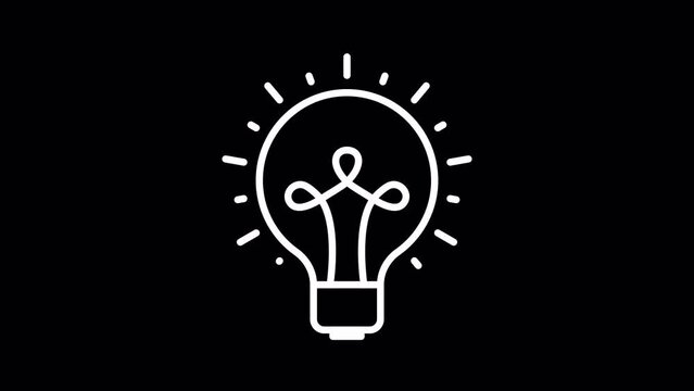 Light bulb. WHITE line icon animation on a transparent background