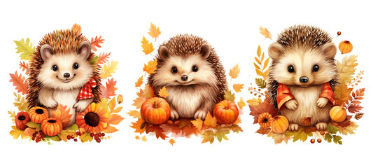 Naklejka premium Watercolor Autumn Hedgehog Clipart