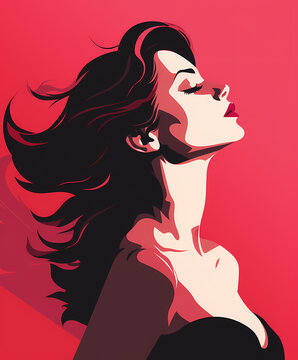 Red background illustation, hairdress logo