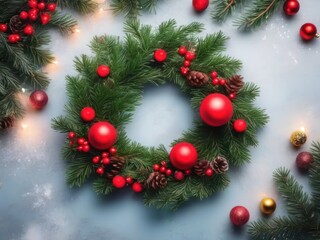 Fototapeta na wymiar Decorative christmas wreath. Xmas celebration. Generative AI
