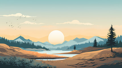 Sunrise in the mountains Illustration, AI