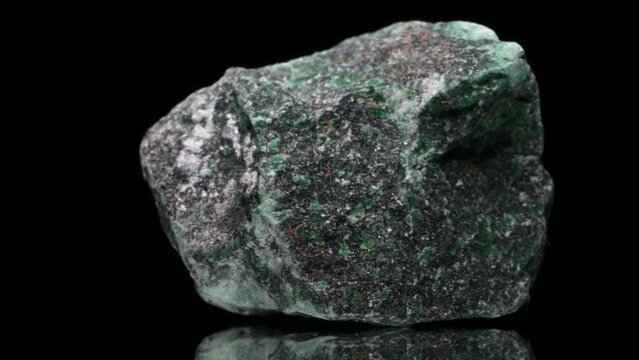 Verdite / Chrome Mica (green variety of Fuchsite from Southern Africa) specimen rotating slowly against a black background.