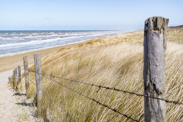 fence at the beach in the north sea