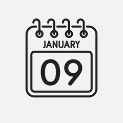 Icon page calendar day - 9 January
