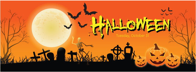 Halloween banners, Halloween party invitations banner and greeting cards, halloween day with scary orange background