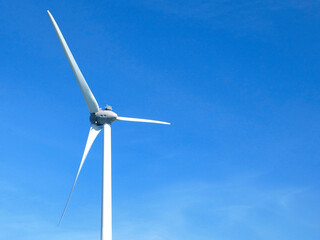 Wind power plant rotor close view. Windpower generator. Green energy, eco friendly industry concept