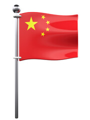 Waving Chinese Flag on a Flagpole 3D render